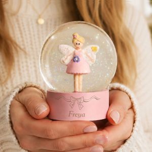 Girl's Personalised Bow Motif Pink Fairy Snow Globe