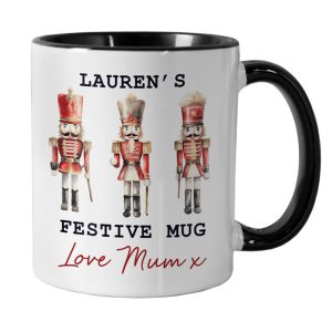 Personalised Nutcracker Black Handle Ceramic Christmas Mug
