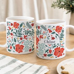 Personalised Poinsettia Pattern Ceramic Christmas Mug