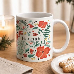 Personalised Poinsettia Pattern Ceramic Christmas Mug