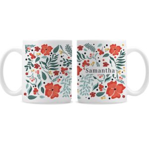 Personalised Poinsettia Pattern Ceramic Christmas Mug