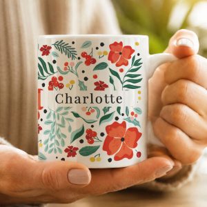 Personalised Poinsettia Pattern Ceramic Christmas Mug