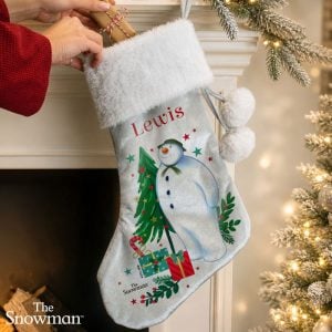Personalised The Snowman Christmas Wishes Fabric Stocking