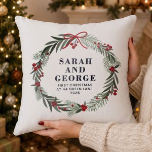 Personalised Christmas Wreath Cushion