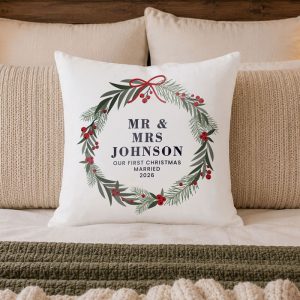 Personalised Christmas Wreath Cushion