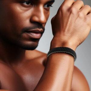 Personalised Mens Luxury Black Leather Bracelet
