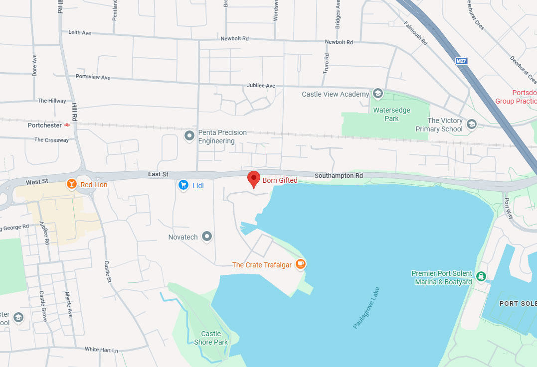 Map showing the location of Born Gifted near Portsmouth