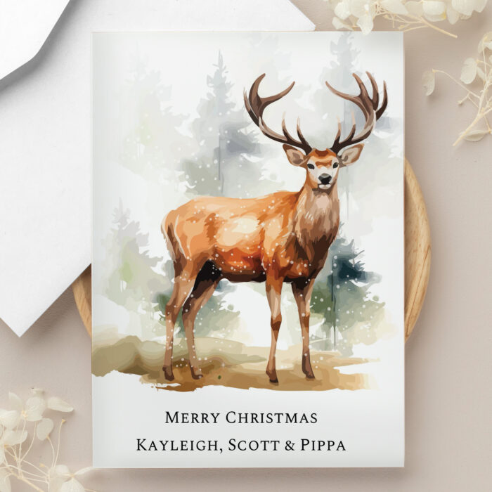 Personalised Watercolour Stag Christmas Card