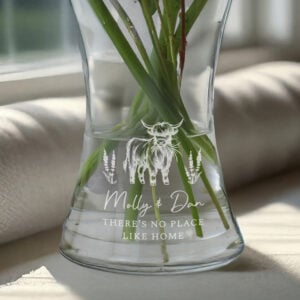 Personalised Highland Cow Glass Flower Vase