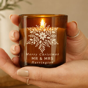 Personalised Snowflake Amber Glass Christmas Candle