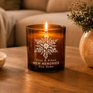 Personalised Snowflake Amber Glass Christmas Candle