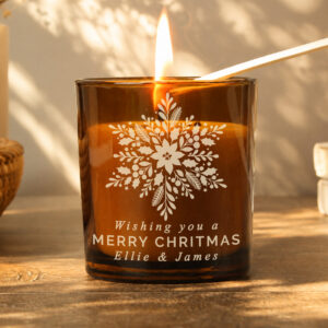 Personalised Snowflake Amber Glass Christmas Candle