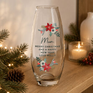 Personalised Poinsettia Christmas Glass Bullet Vase
