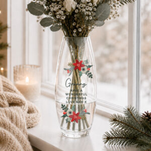 Personalised Poinsettia Christmas Glass Bullet Vase