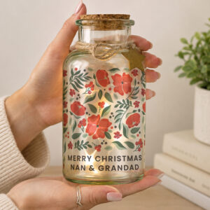 Personalised Poinsettia LED Glass Christmas Jar