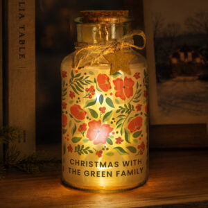 Personalised Poinsettia LED Glass Christmas Jar