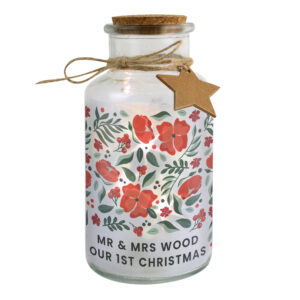 Personalised Poinsettia LED Glass Christmas Jar