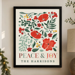 Personalised Poinsettia Peace and Joy Framed Print