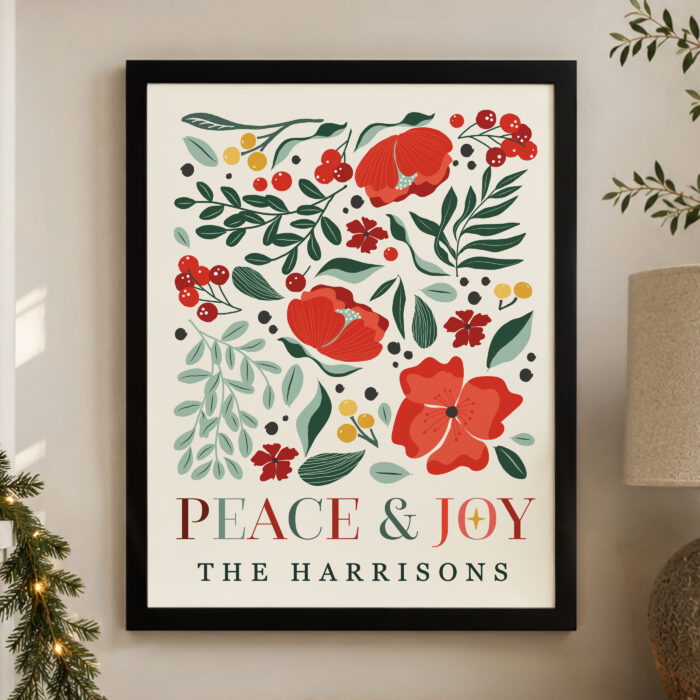 Personalised Poinsettia Peace and Joy Framed Print