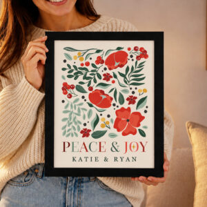 Personalised Poinsettia Peace and Joy Framed Print