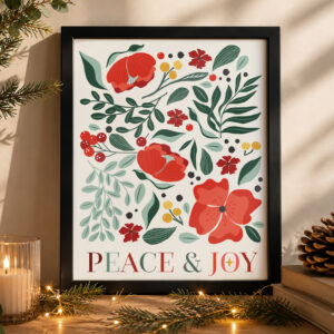 Personalised Poinsettia Peace and Joy Framed Print