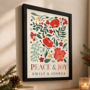 Personalised Poinsettia Peace and Joy Framed Print