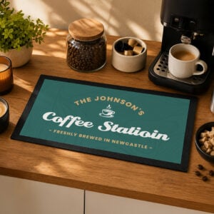Personalised Green Coffee Drinks Station Mat