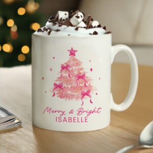 Personalised Pink Christmas Tree Ceramic Mug