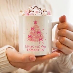 Personalised Pink Christmas Tree Ceramic Mug