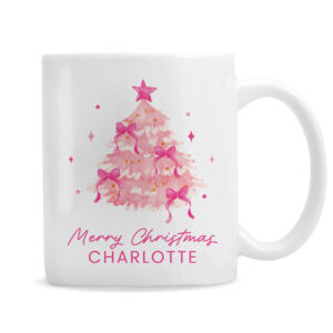 Personalised Pink Christmas Tree Ceramic Mug