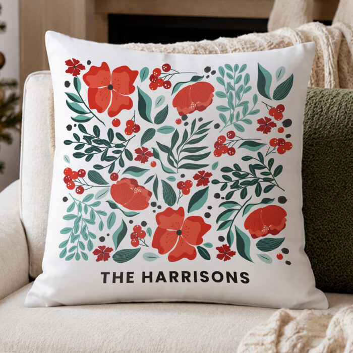 Personalised Poinsettia Christmas Cushion