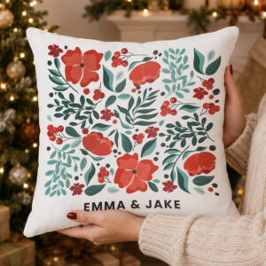 Personalised Poinsettia Christmas Cushion