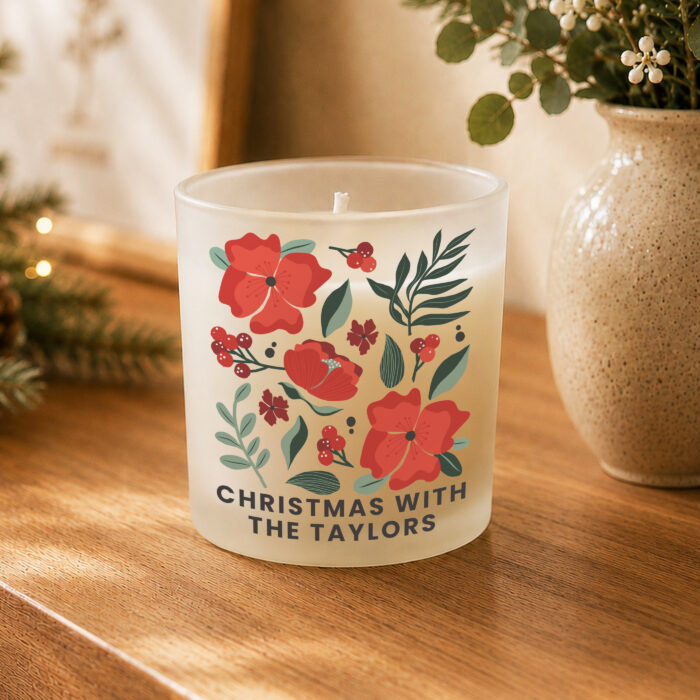 Personalised Poinsettia Scented Christmas Candle Jar
