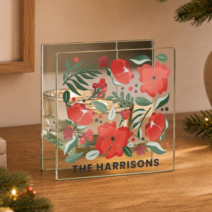 Personalised Poinsettia Mirrored Tealight Holder