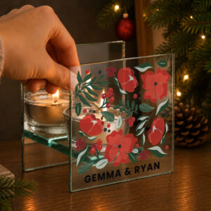 Personalised Poinsettia Mirrored Tealight Holder
