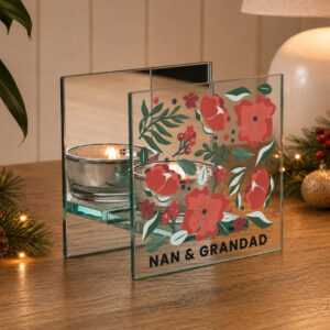 Personalised Poinsettia Mirrored Tealight Holder