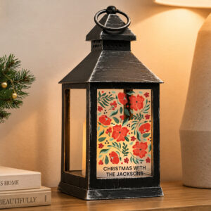 Personalised Poinsettia Black LED Christmas Lantern