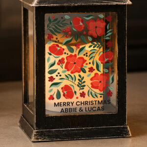 Personalised Poinsettia Black LED Christmas Lantern