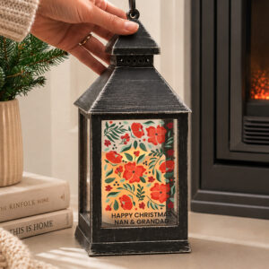 Personalised Poinsettia Black LED Christmas Lantern