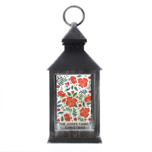 Personalised Poinsettia Black LED Christmas Lantern