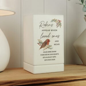 Personalised Robins Appear Small Wooden Memorial Urn