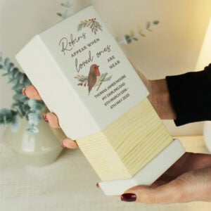 Personalised Robins Appear Small Wooden Memorial Urn