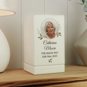 Personalised Photo Upload Small Wooden Memorial Urn
