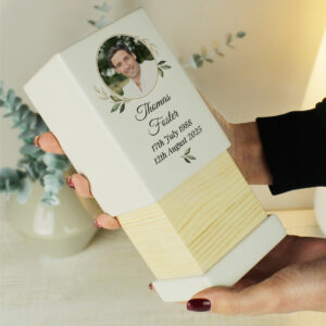 Personalised Photo Upload Small Wooden Memorial Urn