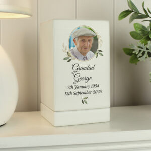 Personalised Photo Upload Small Wooden Memorial Urn