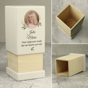 Personalised Photo Upload Small Wooden Memorial Urn