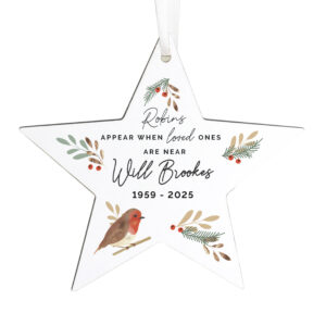 Personalised Robin Memorial Wooden Star Ornament