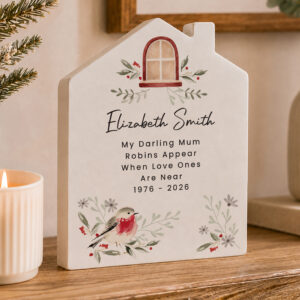 Personalised Robin Christmas Wooden House Ornament