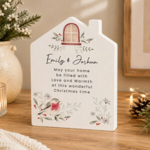 Personalised Robin Christmas Wooden House Ornament