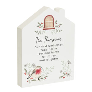 Personalised Robin Christmas Wooden House Ornament